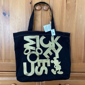 NWT Genuine Disney Parks Black & Gold Glitter, Sparkle Mickey Mouse Tote Bag